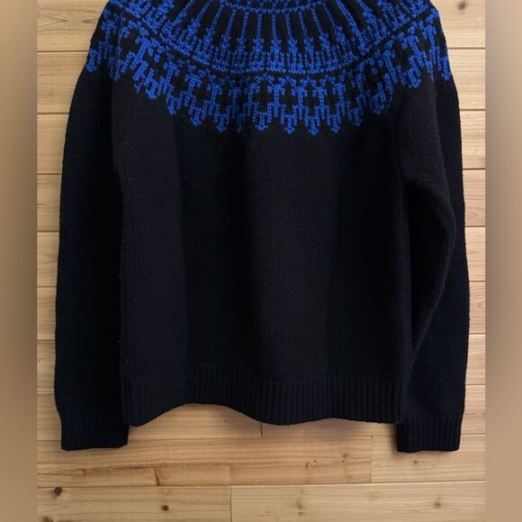 Tory Sport Size Large Wool Black Blue Fair Isle Pullover Turtleneck Sweater - Picture 9 of 12